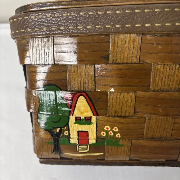 Vintage Caro Nan Main Street Basket Purse Lined Signed Hand Painted Cottagecore - Picture 3 of 12